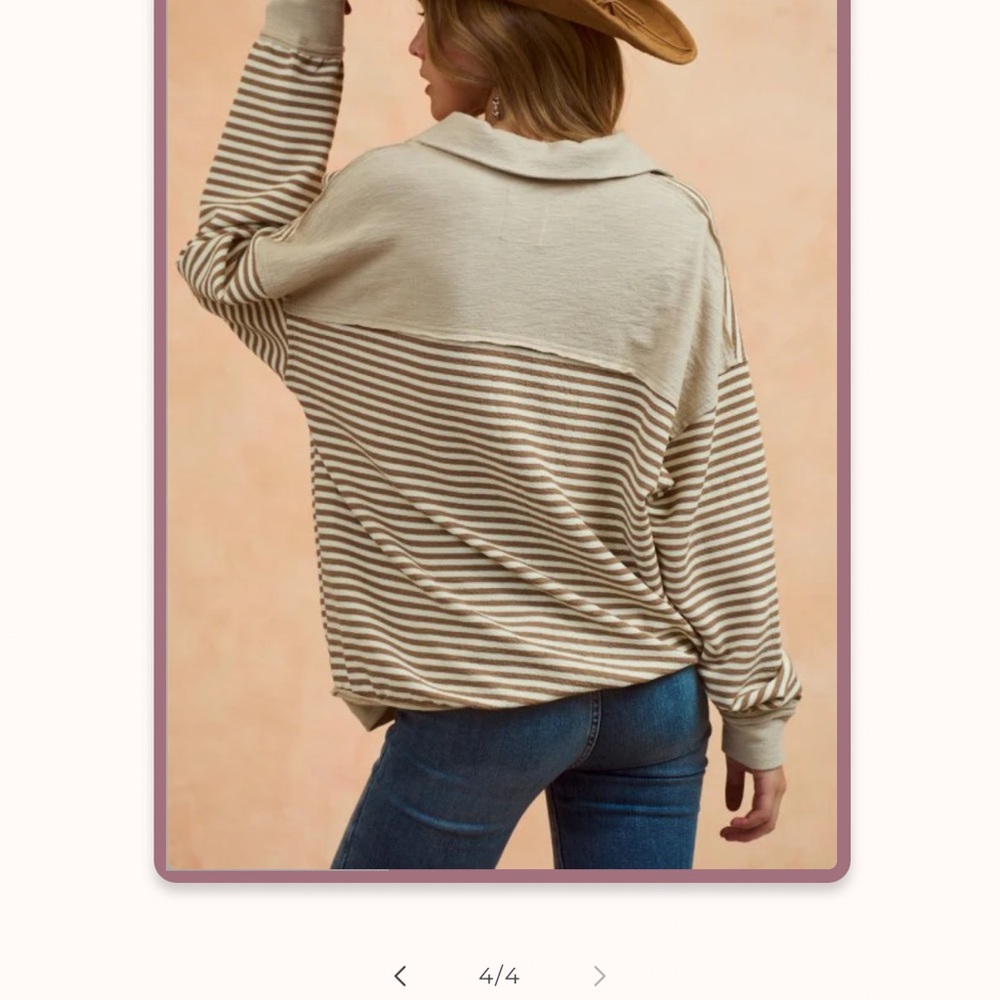 Striped V-Neck Top in Beige and Cream - Picture 4 of 4